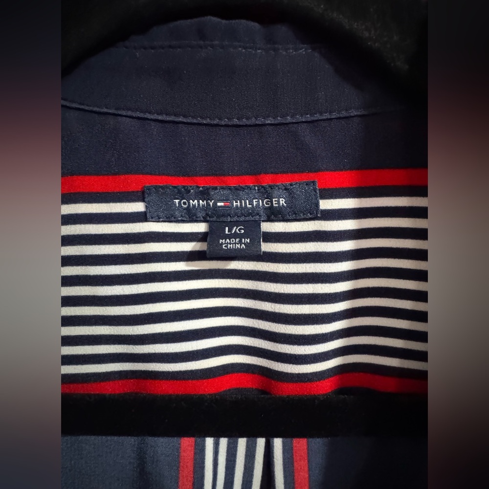 Gently used Tommy Hillfiger Sleeveless Navy & Stripe Shirt Dress with Belt - Picture 5 of 6